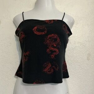 Rue21 Women's Cropped Tank Top Black Red Dragon Print Size XL Grunge Whimsigoth
